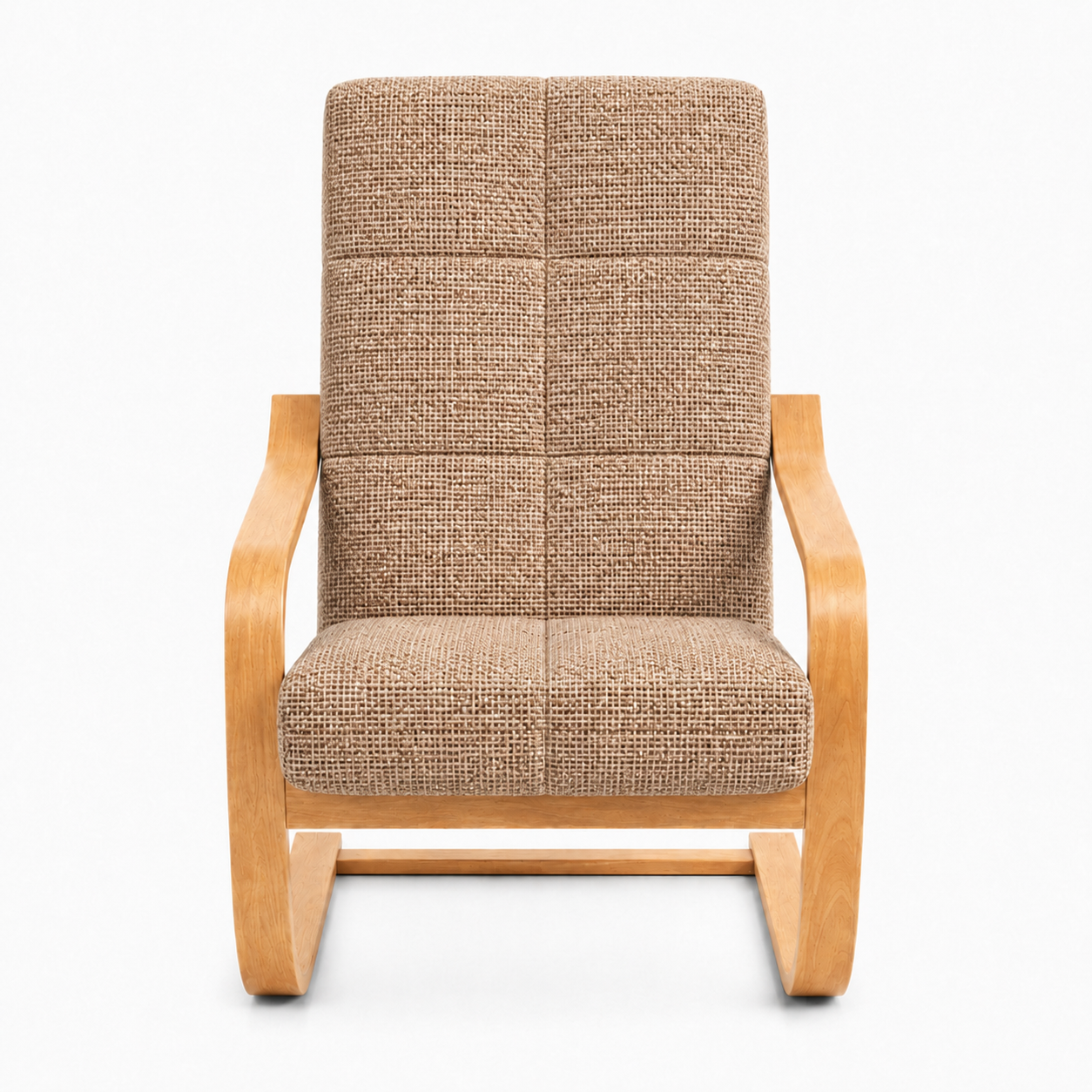 Fotel Finka bujany do salonu stelaż drewno olcha materiał brązowy BM