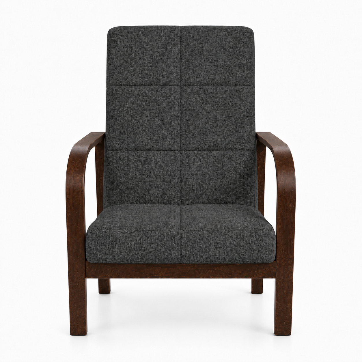 Fotel Nordic Comfort wypoczynkowy salon drewno orzech materia czarny M3