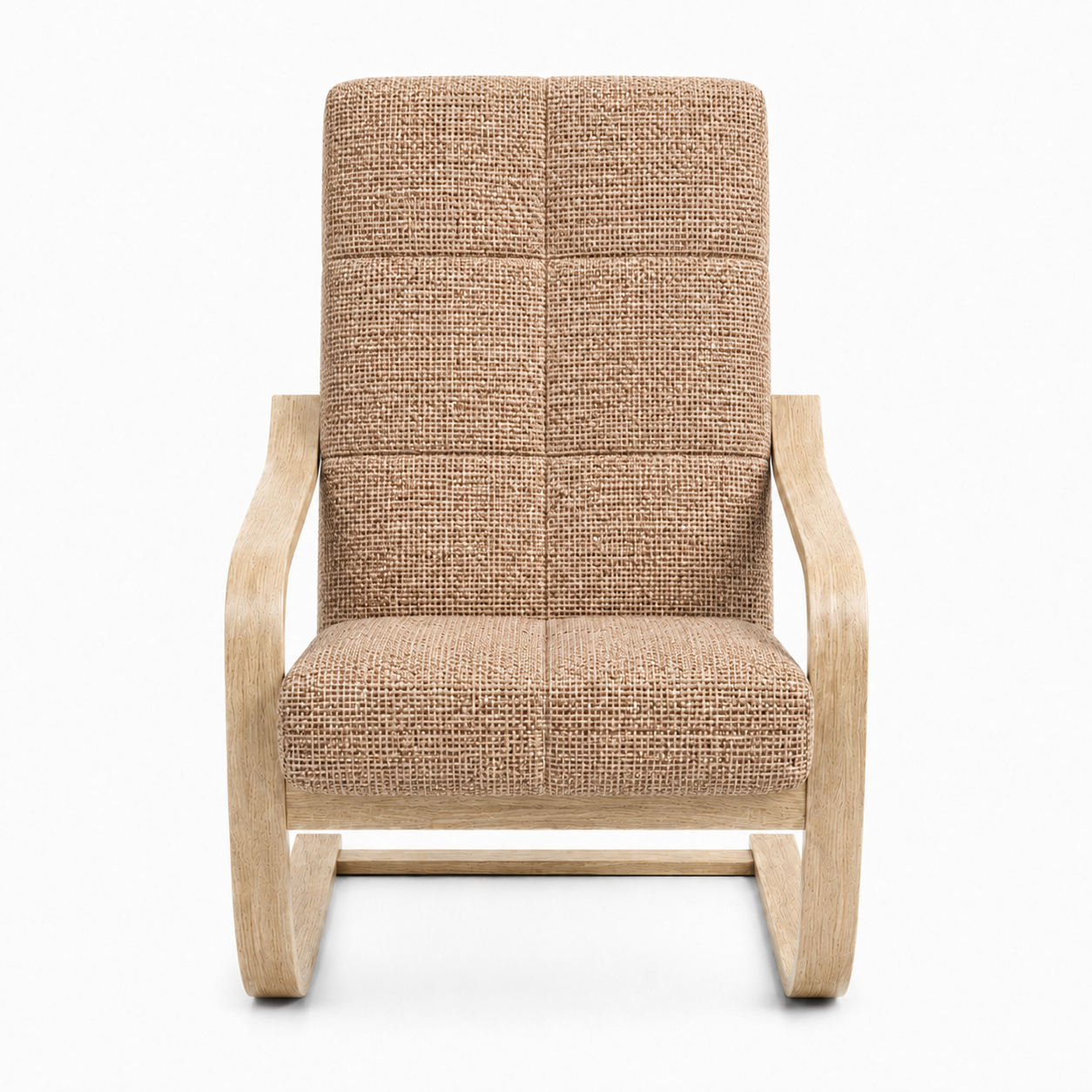 Fotel Finka bujany do salonu stelaż drewno sonoma materiał brązowy BM