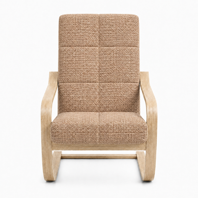 Fotel Finka bujany do salonu stelaż drewno sonoma materiał brązowy BM