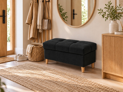 PUFA REY 75x35 | OTWIERANA | Z POJEMNIKIEM | PRZEDPOKÓJ | SALON | CZARNY P2