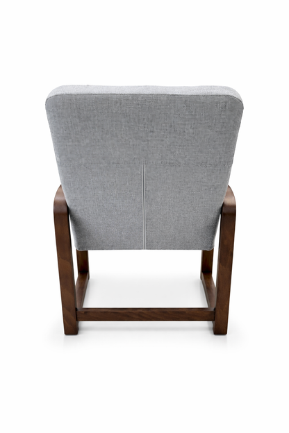 Fotel Nordic Comfort wypoczynkowy salon drewno orzech materia szary M24