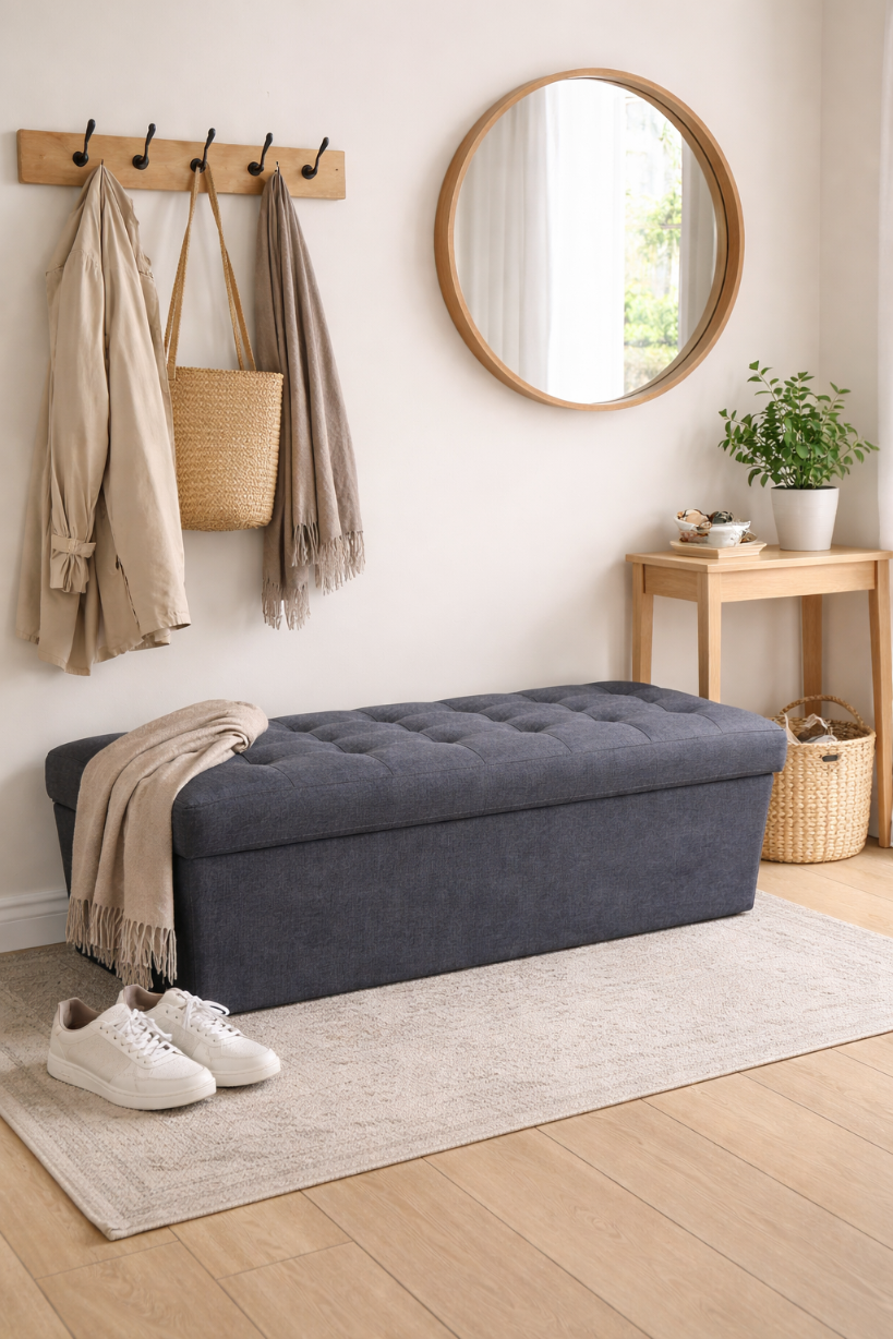 Pufa siedzisko z pojemnikiem pikowana salon przedpokój 110x40x40 czarna SIT