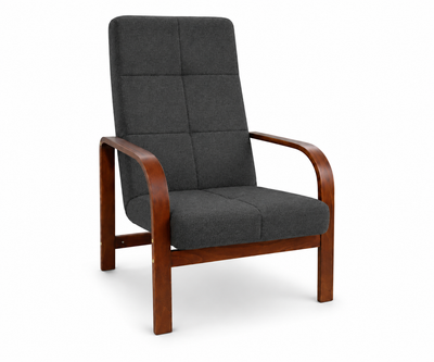 Fotel Nordic Comfort wypoczynkowy salon drewno orzech materia czarny BC