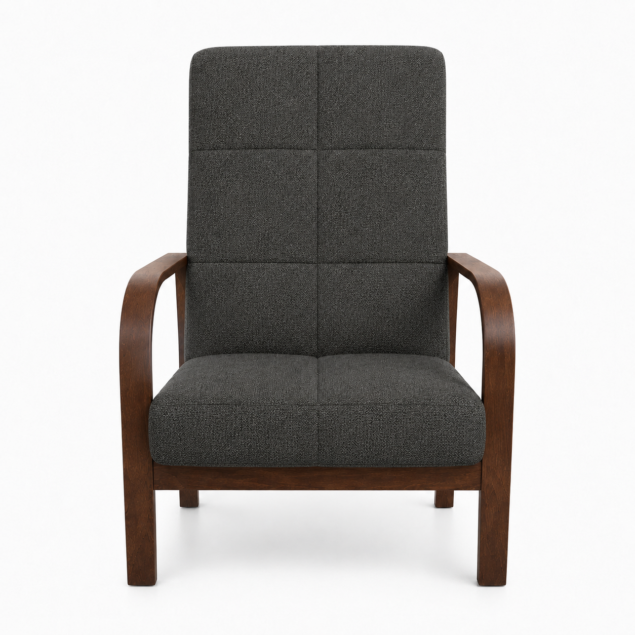 Fotel Nordic Comfort wypoczynkowy salon drewno orzech materia czarny BC