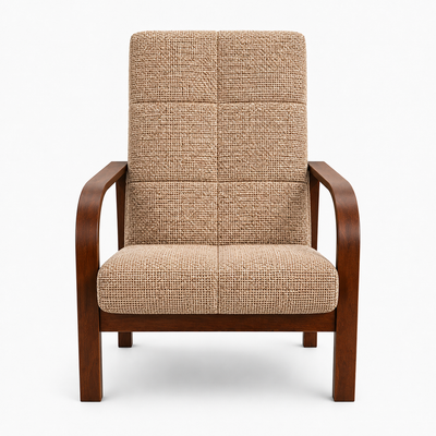 Fotel Nordic Comfort wypoczynkowy salon drewno orzech materi miodowy BM