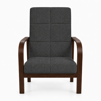 Fotel Nordic Comfort wypoczynkowy salon drewno orzech materia czarny M3